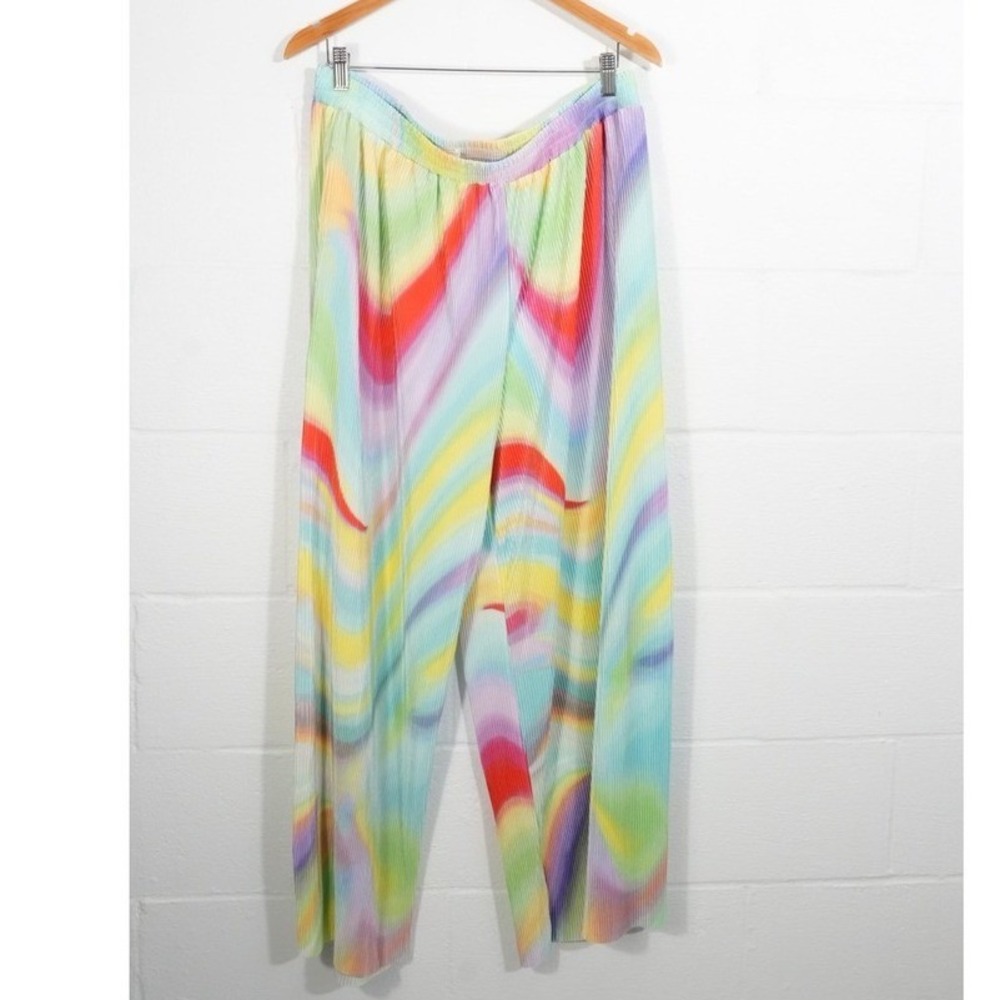 Intempo Womens XL Iris Sky Rainbow Pleated Wide Leg Pants IN6096PPLS New
